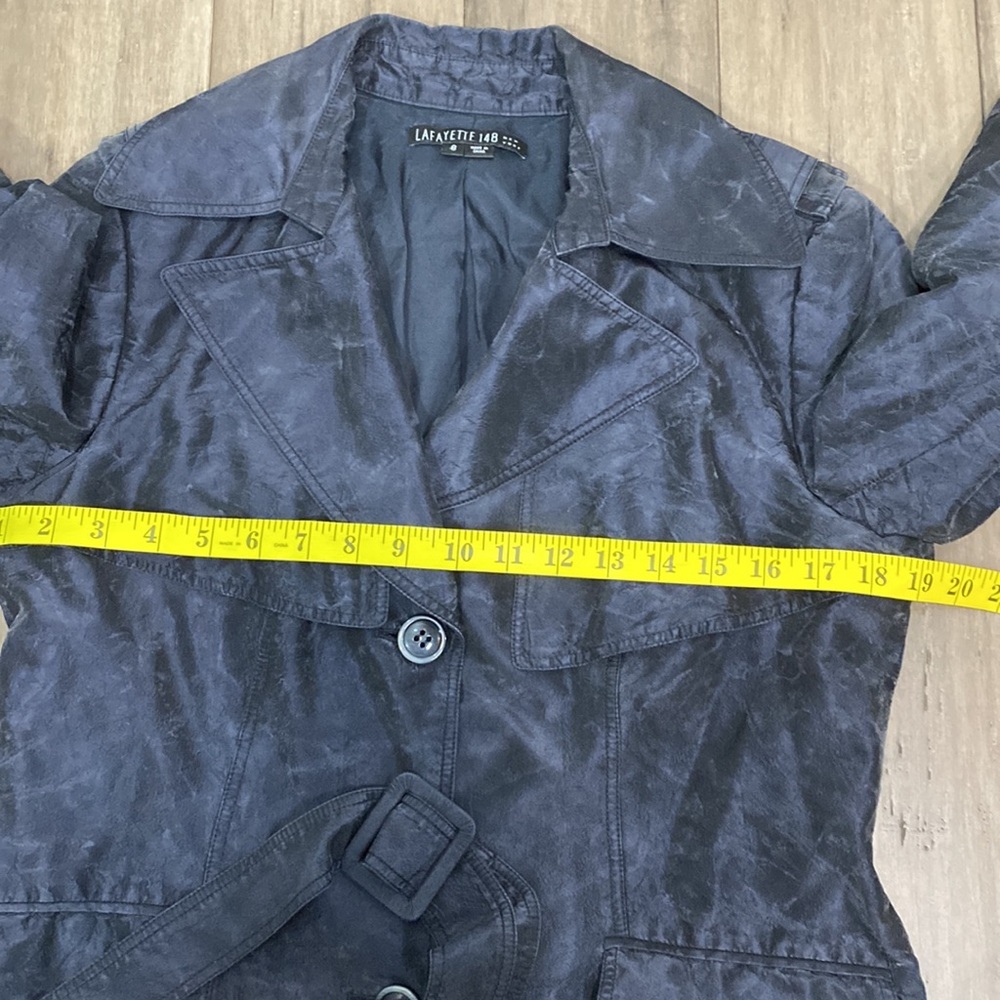 Lafayette 148 New York 100% Silk Cropped Trench Coat blue black - Picture 7 of 9
